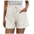 thumbnail image 1 of Athletic Shorts Women Casual Linen Shorts Plus Size Elastic Waist Pockets Loose Solid Pants Women's Gym Shorts White XXXXXL, 1 of 7