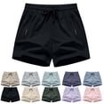 thumbnail image 1 of Athletic Shorts for Women Casual Solid Color High Waisted Elastic Waist Drawstring Beach Shorts with Zipper Pockets for Gym, Running, Daily, Size S-3XL, 1 of 9