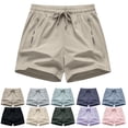 thumbnail image 1 of Athletic Shorts for Women Casual Solid Color High Waisted Elastic Waist Drawstring Beach Shorts with Zipper Pockets for Gym, Running, Daily, Size S-3XL, 1 of 9