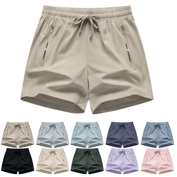 Athletic Shorts for Women Casual Solid Color High Waisted Elastic Waist Drawstring Beach Shorts with Zipper Pockets for Gym, Running, Daily, Size S-3XL