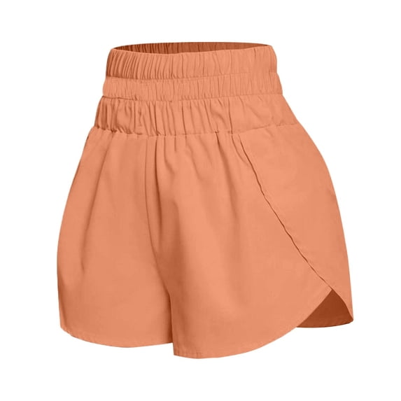 Athletic Shorts Women Knit Waistband Workout Running Above Knee Shorts Orange XL