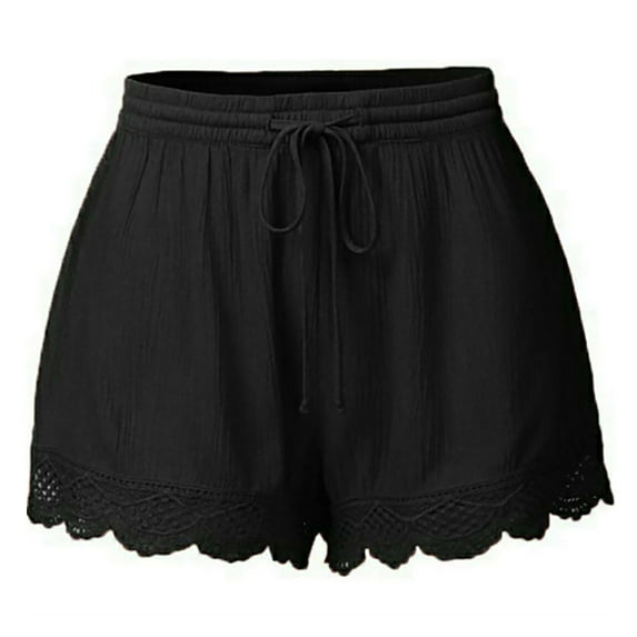 Ersazi Fashion Women Lace Plus Size Rope Tie Shorts Yoga Sport Pants Leggings Trousers Womens Shorts Black Xl