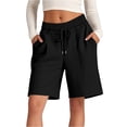 thumbnail image 1 of Athletic Shorts Womens Jogger Sweat Summer Loose Drawstring Bermuda Shorts with Pockets Black S, 1 of 4
