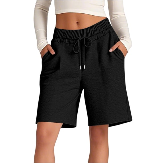 Athletic Shorts Womens Jogger Sweat Summer Loose Drawstring Bermuda Shorts with Pockets Black S