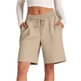 thumbnail image 1 of Athletic Shorts Womens Jogger Sweat Summer Loose Drawstring Bermuda Shorts with Pockets Khaki L, 1 of 4