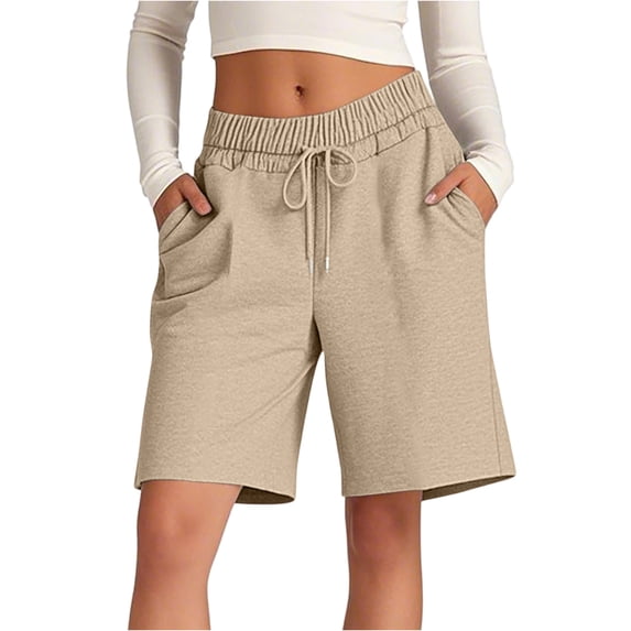 Athletic Shorts Womens Jogger Sweat Summer Loose Drawstring Bermuda Shorts with Pockets Khaki L