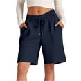 thumbnail image 1 of Athletic Shorts Womens Jogger Sweat Summer Loose Drawstring Bermuda Shorts with Pockets Navy S, 1 of 4