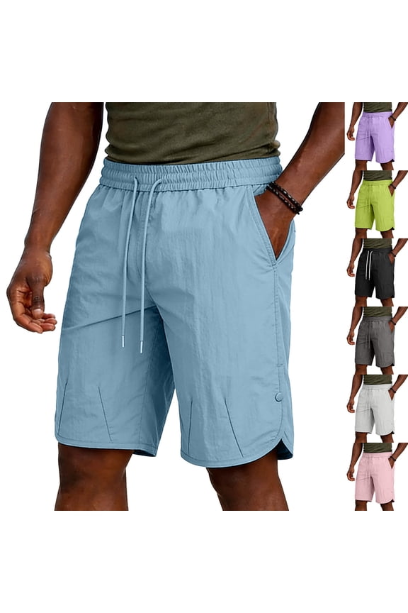Athletic Shorts for Men Big and Tall Knee Length Summer Beach Shorts Hiking Fishing Elastic Waist Work Shorts with Zipper Pockets Black XXXL