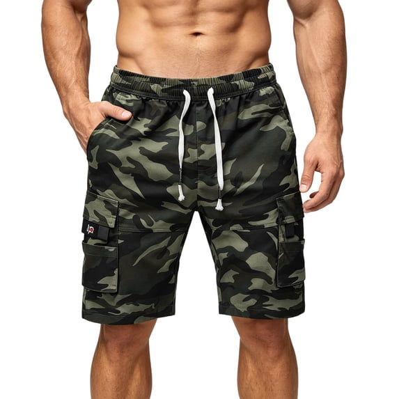 Athletic Shorts for Men Print Drawstring Elastic Waist Pocket Loose Shorts