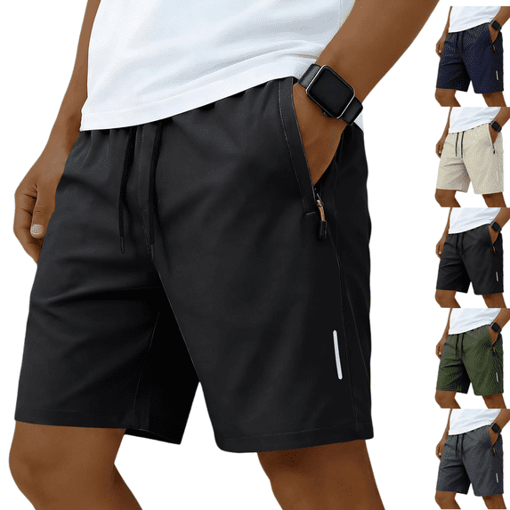 Athletic Shorts for Men Casual Trendy Drawstring Short Summer Quick Dry Lightweight Gym Training Short with Zipper Pockets Black XL