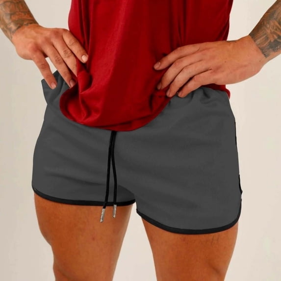 Athletic Shorts for Men Fitness Summer Active Split Running Gym Home Running Drawstring Elastic Waist Grey Shorts M
