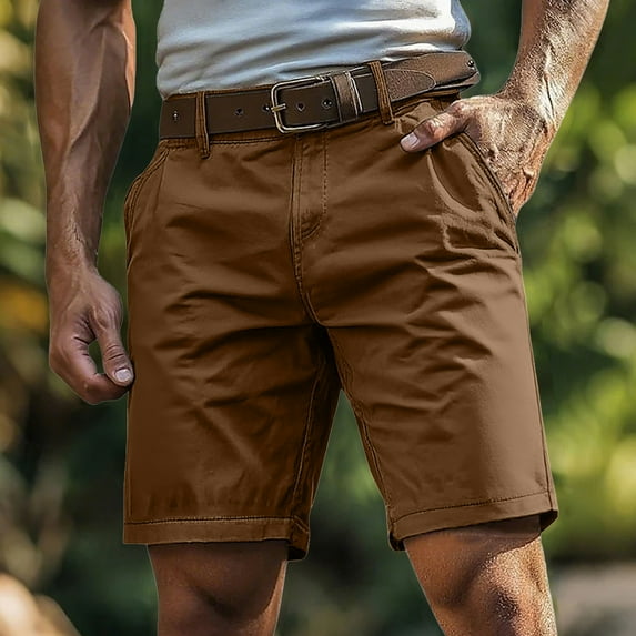 Athletic Shorts for Men Men's Solid Color Sports Fitness Outdoors Shorts Zipper Pockets Button Shorts Brown L