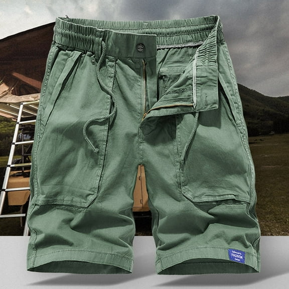 Athletic Shorts for Men, Men's Summer Fashion Solid Color Elastic Waist Shorts Pocket Cargo Shorts