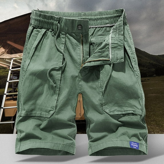 Athletic Shorts for Men, Men's Summer Fashion Solid Color Elastic Waist Shorts Pocket Cargo Shorts