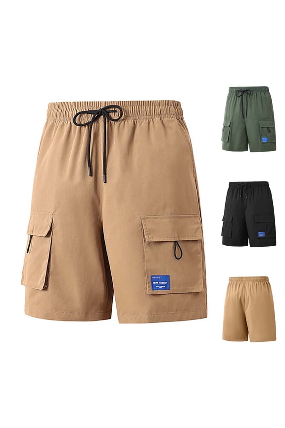 Athletic Shorts for Men Wrangler Cargo Shorts Men's Solid Color Sports Fitness Training Breathable Shorts Pockets Cropped Pants Black XL