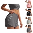 thumbnail image 1 of Athletic Shorts for Women 2 in 1 Elastic High Waist Stretchy Workout Exercise Gym Running Shorts with Pockets, 1 of 6