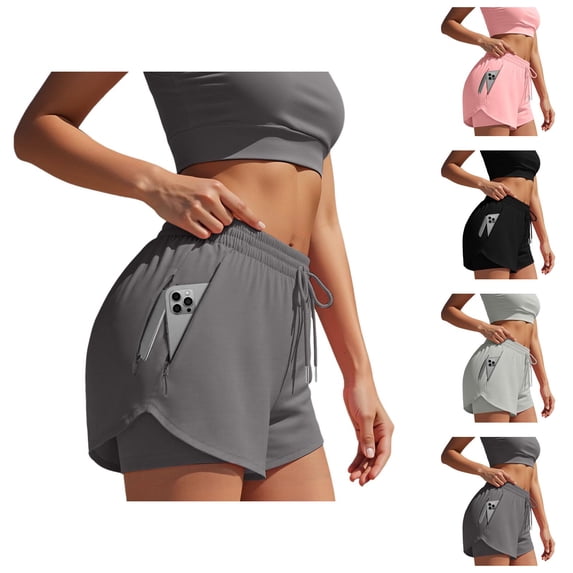 Athletic Shorts for Women 2 in 1 Elastic High Waist Stretchy Workout Exercise Gym Running Shorts with Pockets