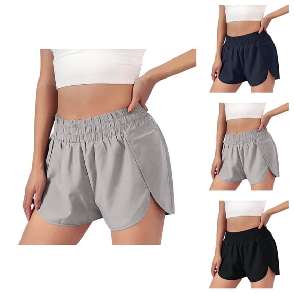 Athletic Shorts for Women 2026 Summer Elastic High Waist Side Split Hem Workout Exercise Gym Running Shorts with Pockets