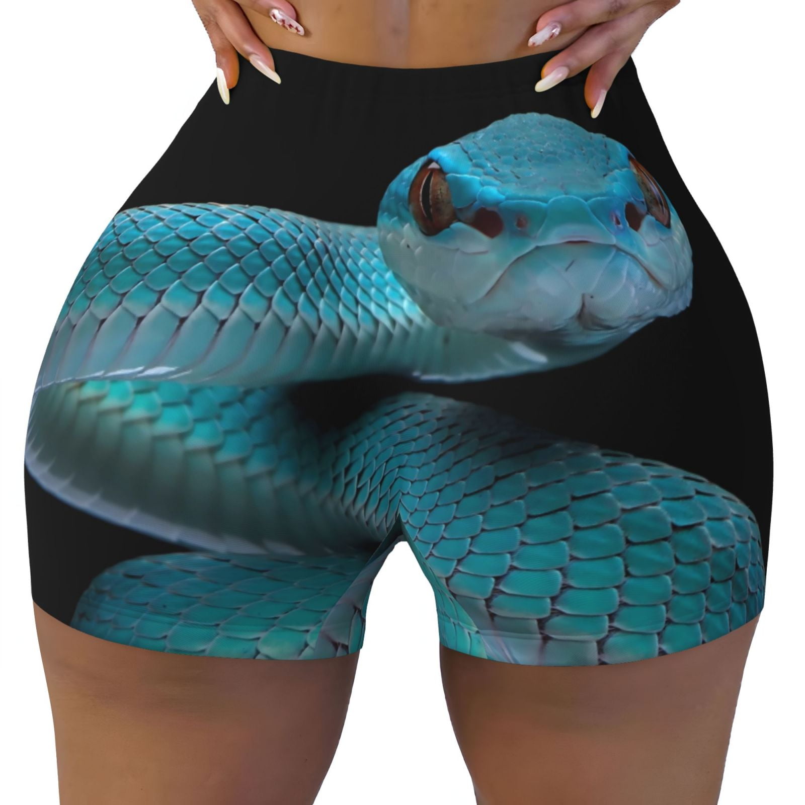 Athletic Shorts for Women, Blue Viper Snake1 Wicking Seamless Womens