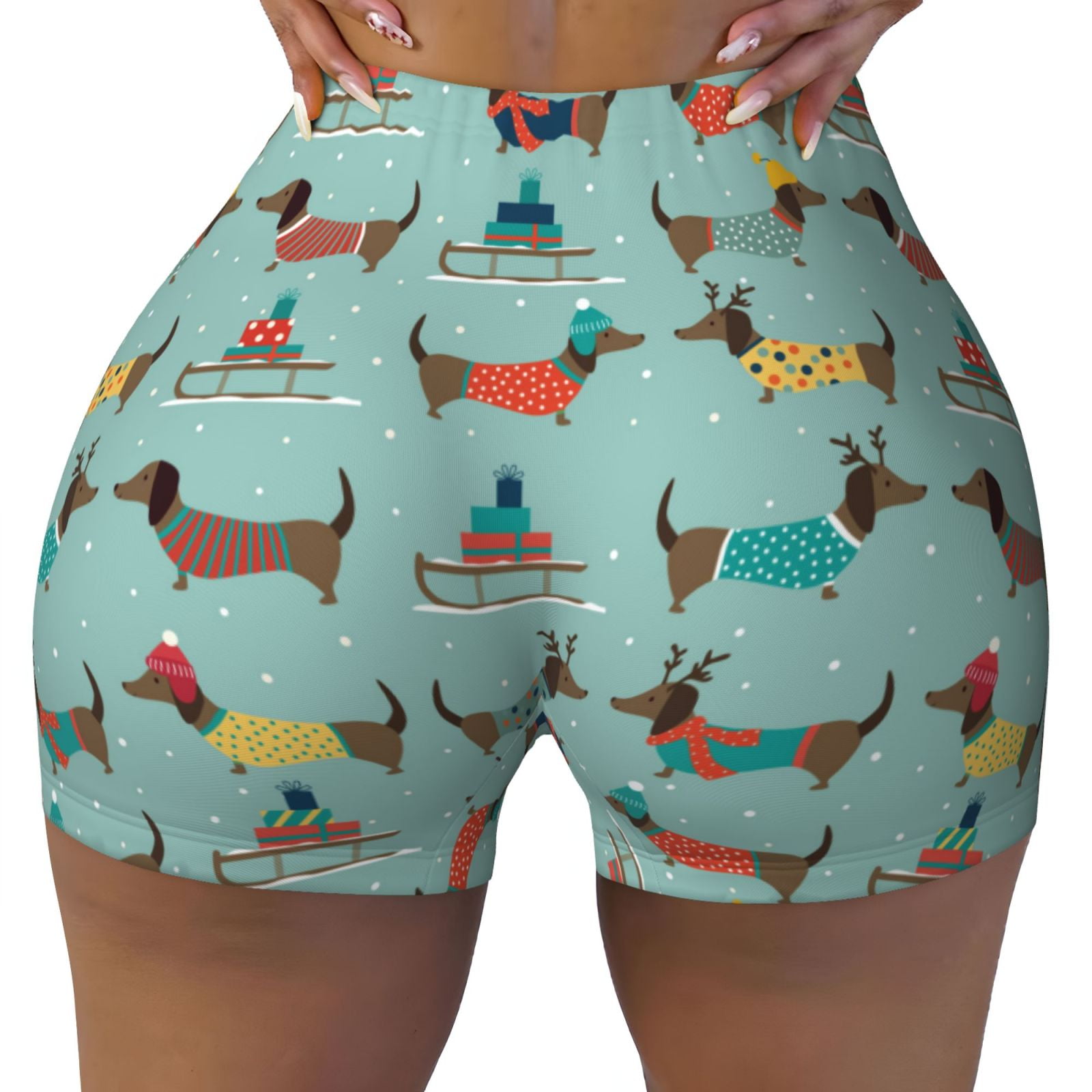 Athletic Shorts for Women, Dachshund Dog Puppy Snowflake Wicking