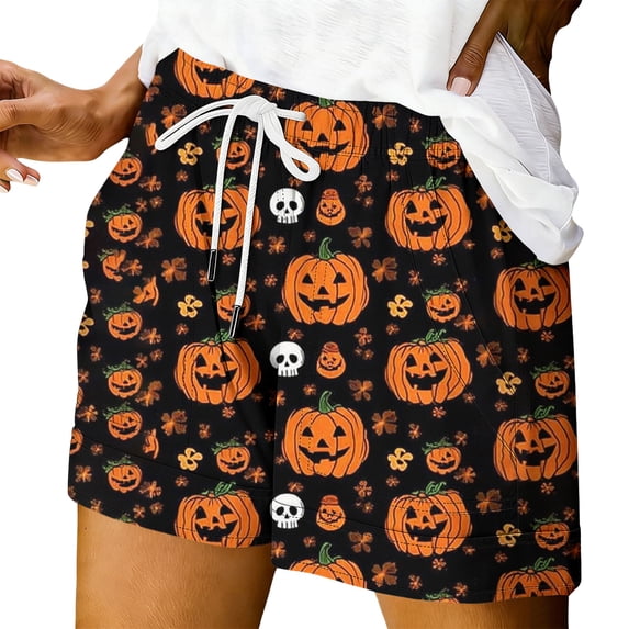 Athletic Shorts for Women Halloween Themed Printed Comfort Shorts Orange Palazzo Pants for Women XL
