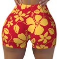 Athletic Shorts for Women, Hawaiian Style Red Yellow Wicking Seamless