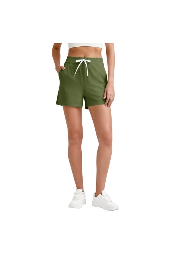 Athletic Shorts for Women High Waisted Stretchy Drawstring Ribbed Quick Dry Workout Sports Active Running Track Motion Shorts With Pockets