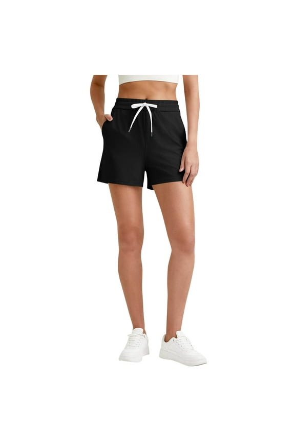 Athletic Shorts for Women High Waisted Stretchy Drawstring Ribbed Quick Dry Workout Sports Active Running Track Motion Shorts With Pockets