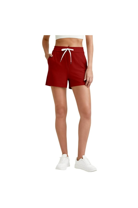 Athletic Shorts for Women High Waisted Stretchy Drawstring Ribbed Quick Dry Workout Sports Active Running Track Motion Shorts With Pockets