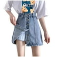 thumbnail image 1 of Athletic Shorts for Women Irregular Design Feeling Single Breasted Glare A Line Skirt Blue Short Pants Sizes L, 1 of 7