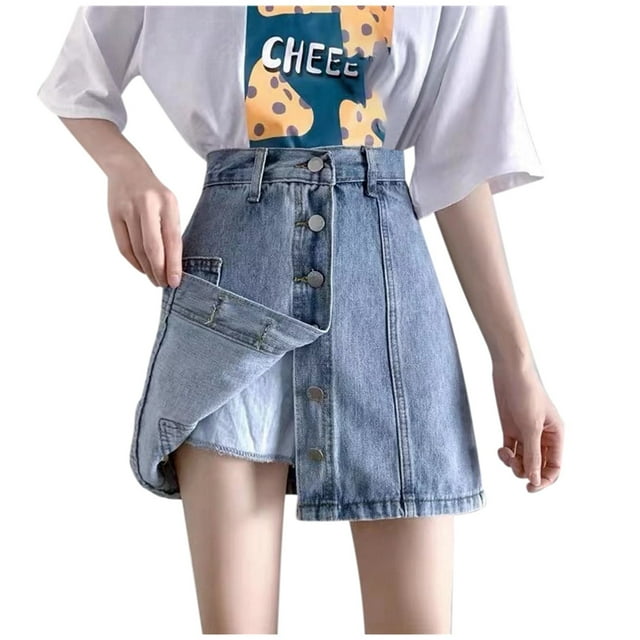 Athletic Shorts for Women Irregular Design Feeling Single Breasted Glare A Line Skirt Blue Short Pants Sizes L