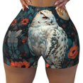 Athletic Shorts for Women, Moon Flower White Owl Seam Womens Shorts