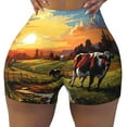 Athletic Shorts for Women, Oil Painting Style Pasture Cow Wicking