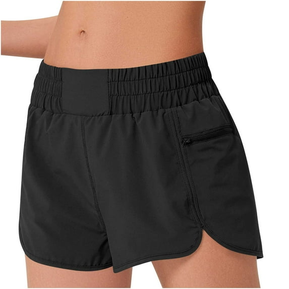 Athletic Shorts for Women Running Workout Gym Short Quick Dry High Waisted Tummy Control with Zip Pockets Black,M