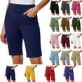 thumbnail image 1 of Women Shorts Solid Stretch Pull On Regular Summer Casual High Waist Yoga Half Shorts Pants, 1 of 10