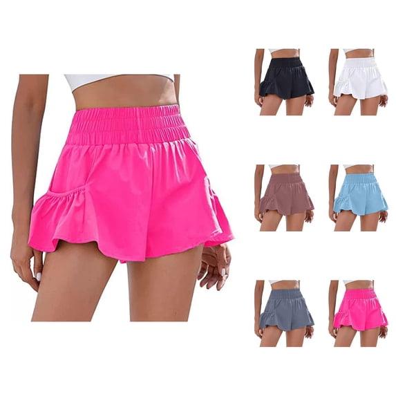 Athletic Shorts for Women Summer Elastic High Waist Quick Drying Flowy Workout Exercise Gym Running Shorts with Pockets