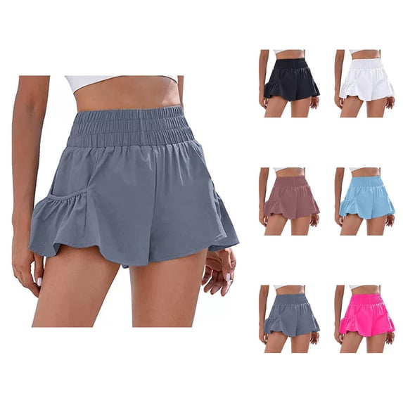Athletic Shorts for Women Summer Elastic High Waist Quick Drying Flowy Workout Exercise Gym Running Shorts with Pockets
