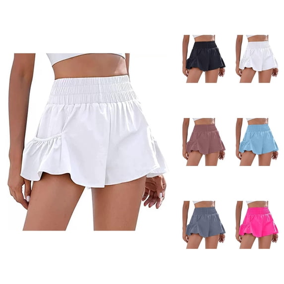 Athletic Shorts for Women Summer Elastic High Waist Quick Drying Flowy Workout Exercise Gym Running Shorts with Pockets