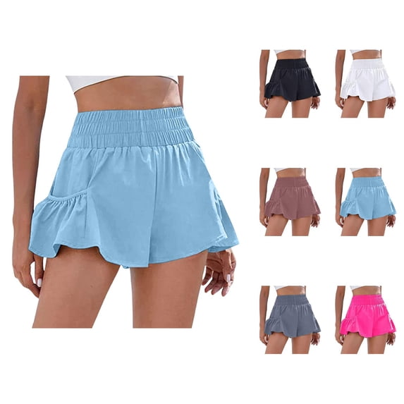 Athletic Shorts for Women Summer Elastic High Waist Quick Drying Flowy Workout Exercise Gym Running Shorts with Pockets