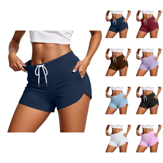 Athletic Shorts for Women Summer Elastic Waist Workout Exercise Running Yoga Gym Bodycon Booty Mini Shorts with Pockets