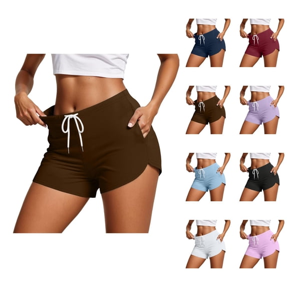 Athletic Shorts for Women Summer Elastic Waist Workout Exercise Running Yoga Gym Bodycon Booty Mini Shorts with Pockets