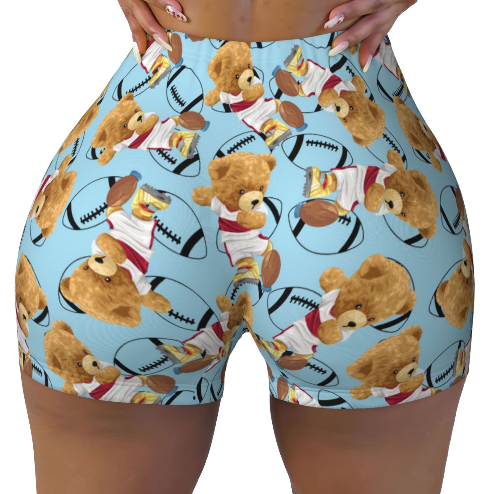 Athletic Shorts for Women, bear playing american football cute Wicking