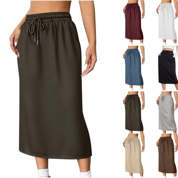 Athletic Skirt Perfect Fabric Breathable Comfortable Athletic Casual Elastic Waist Slit Solid Color Loose Office Tennis Skirt