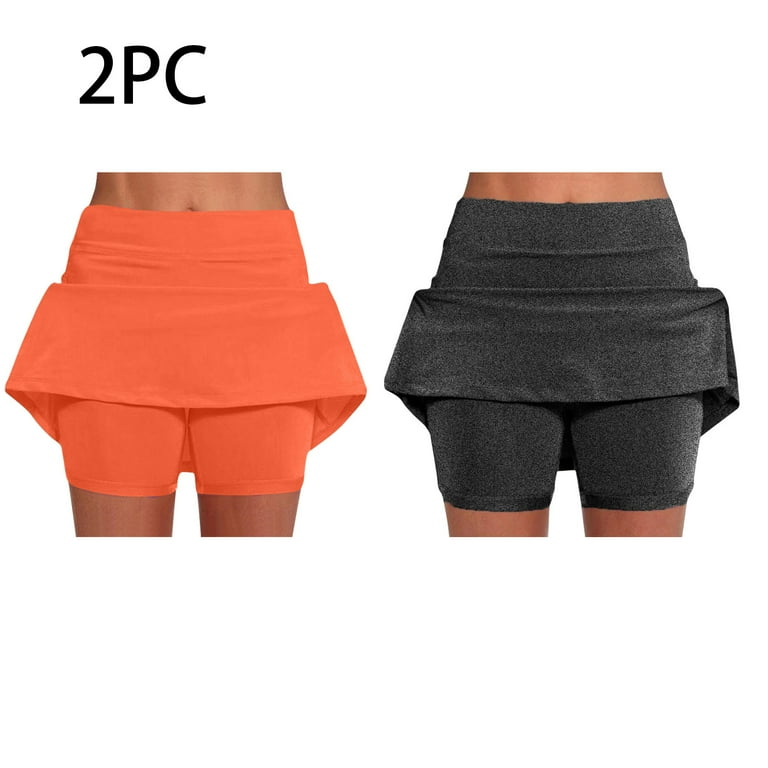 Athletic Skirt with Shorts 2 Pack Workout Short Pant High Waisted 2PCS Plus Size Skirts Shorts