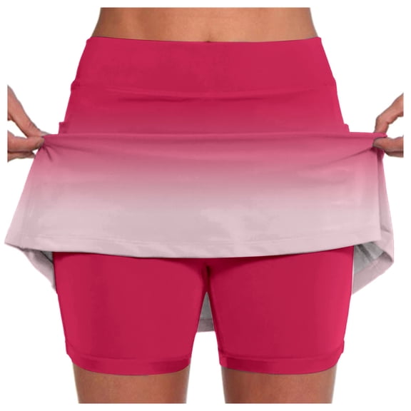 Athletic Skirts Women Gradient Color Inner Shorts Activewear Skorts Slim Fit Tummy Control Workout Athletic Casual Outfit Clothes,Hot Pink,2XL
