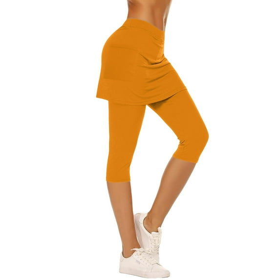 Athletic Skort Leggings - High Waist Yoga Tennis Skirts with Built-in Shorts, Gym Workout Running Bottoms | Yubnlvae (Orange | 3XL)