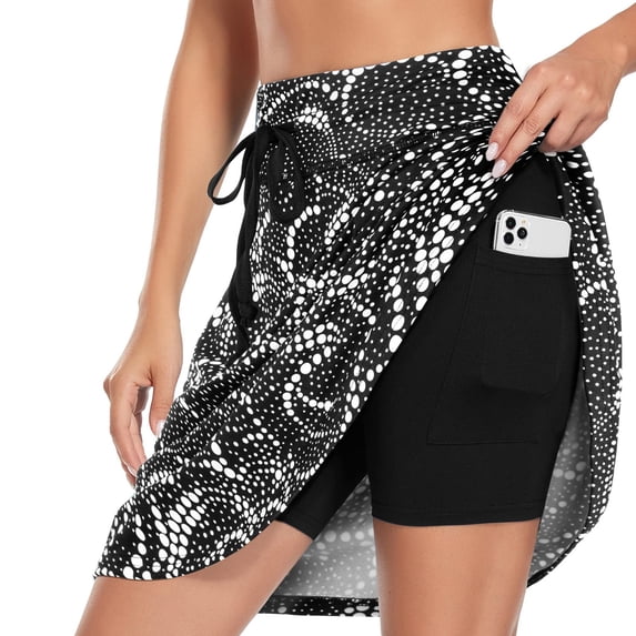 Athletic Skorts For Women Knee Length Drawstring Athletic Skort High Waist Built-In Shorts Tennis Golf Skirt With Side Pocket For Sports Gray M