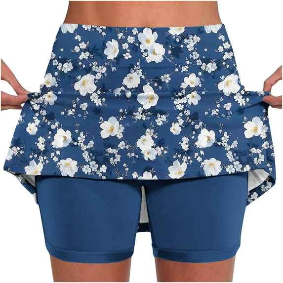Athletic Skorts Skirts for Women Ladies Tennis Skorts, 2025 New Summer Floral Printed Skirt Shorts, Stretchy Casual 2 in 1 Yoga Shorts A-r-Multicolor Multicolor L