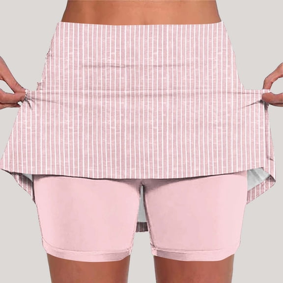 Athletic Skorts for Woman Elastic Striped High Waisted Tennis Yoga Skirts with Shorts Underneath Joggers Workout Golf Skirts S