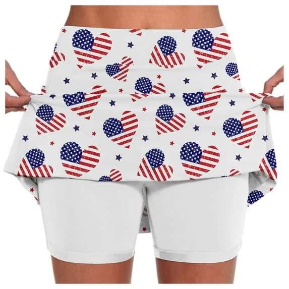 Athletic Skorts for Women Flag Print Inner Shorts Plus Size Skort Casual Trendy Summer Shorts for Women 2025 Trendy,White,4XL